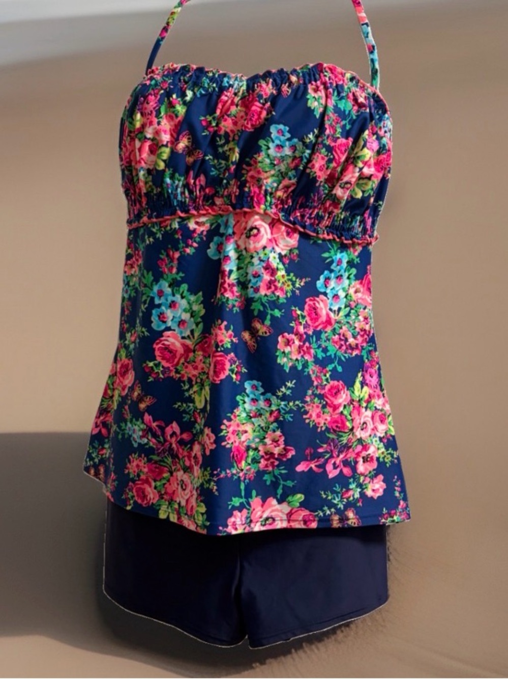 Floral Swimsuit Tankini w/ Solid Bottoms Summer Beach Swimwear XXL / 16 Arizona